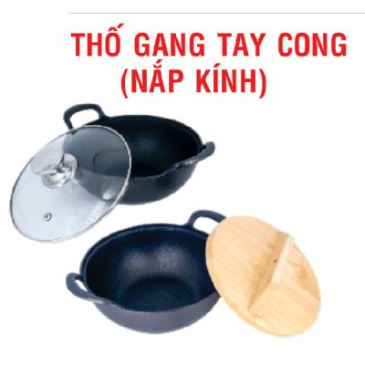 Thố Gang Tay Cong Nắp Kính